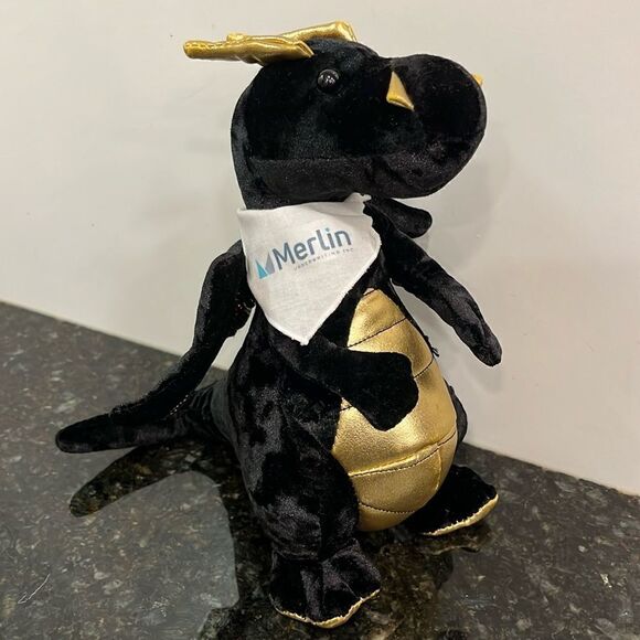 Merlin Winged Dragon 9” Stuffed Black Gold Plush Animal Douglas Cuddle Toys 2015 - Picture 1 of 10